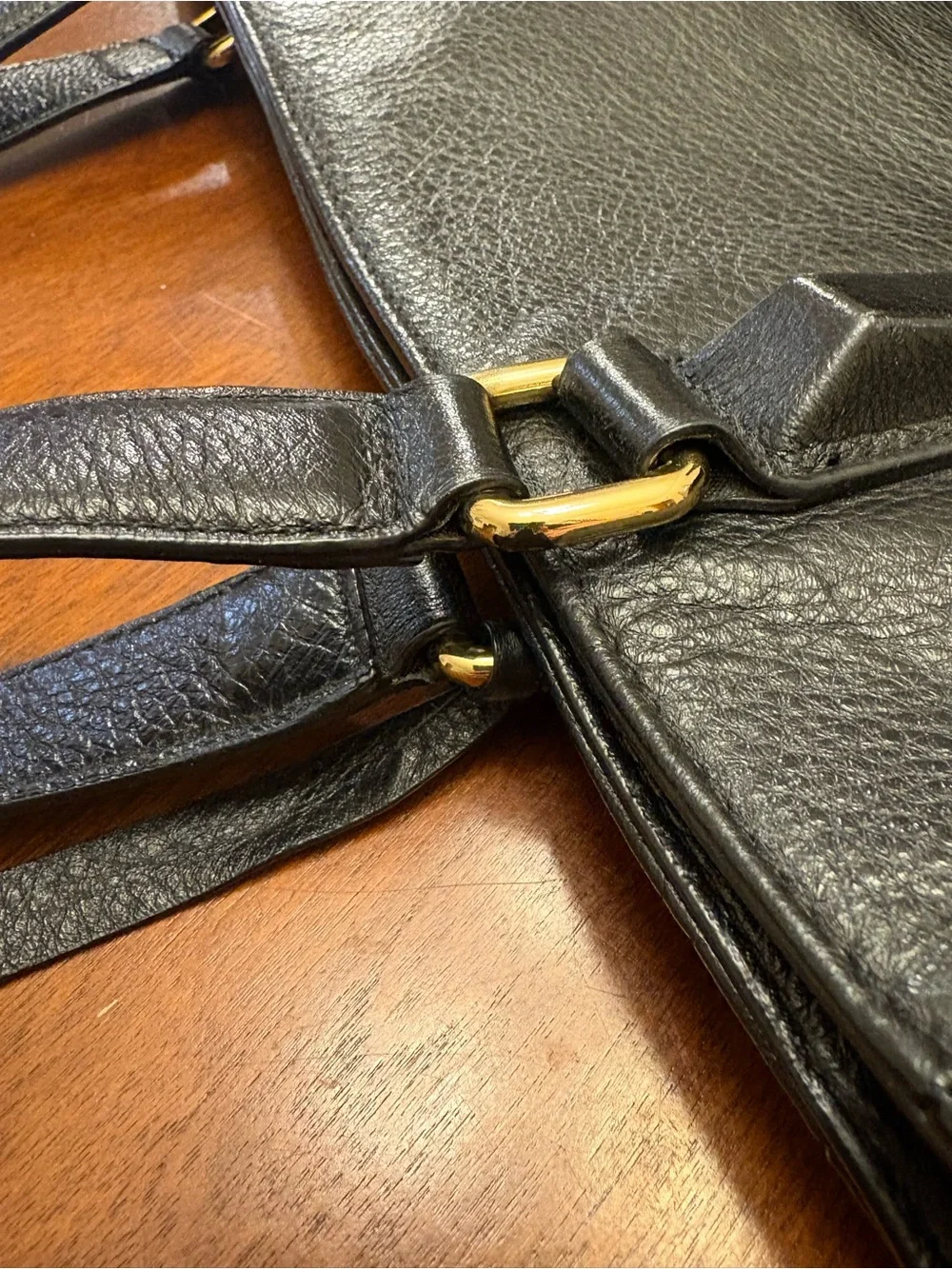 Kenneth Cole Black Leather Tote with Gold Hardware - Picture 10 of 14